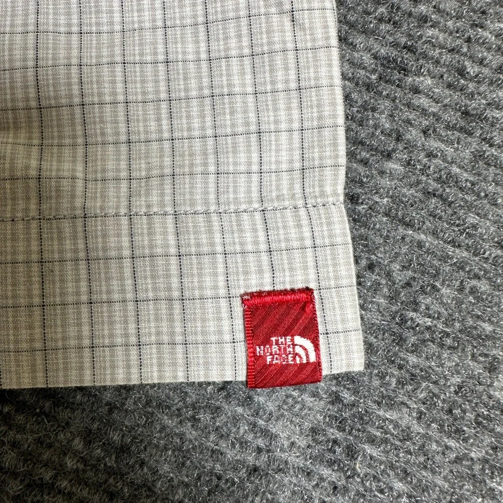 The North Face Mens Grey White Micro Grid Cotton Short Sleeve Button Down M